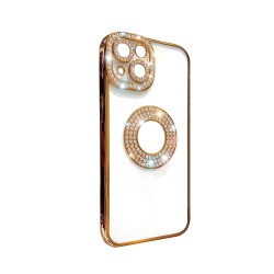 Capa de Silicone Suave com Design de Diamante para Apple iPhone 14 Dourado Capa de Silicone Suave com Design de Diamante para Apple iPhone 14 Dourado